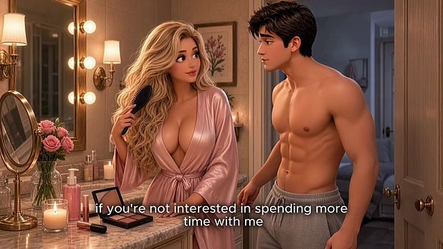 Hot Blonde Мачеха трахается с молодым парнем в душе