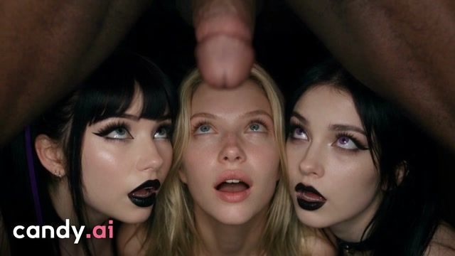 Candy AI - Готы и блондинка давятся на BBC, потом их имеют рядом в подземелье
