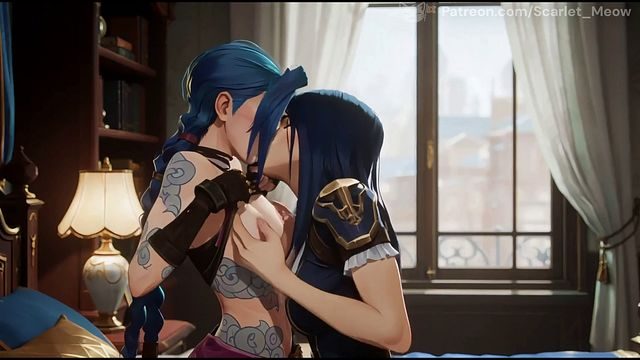 Jinx tries lesbian sex with Caitlyn (Arcane)
